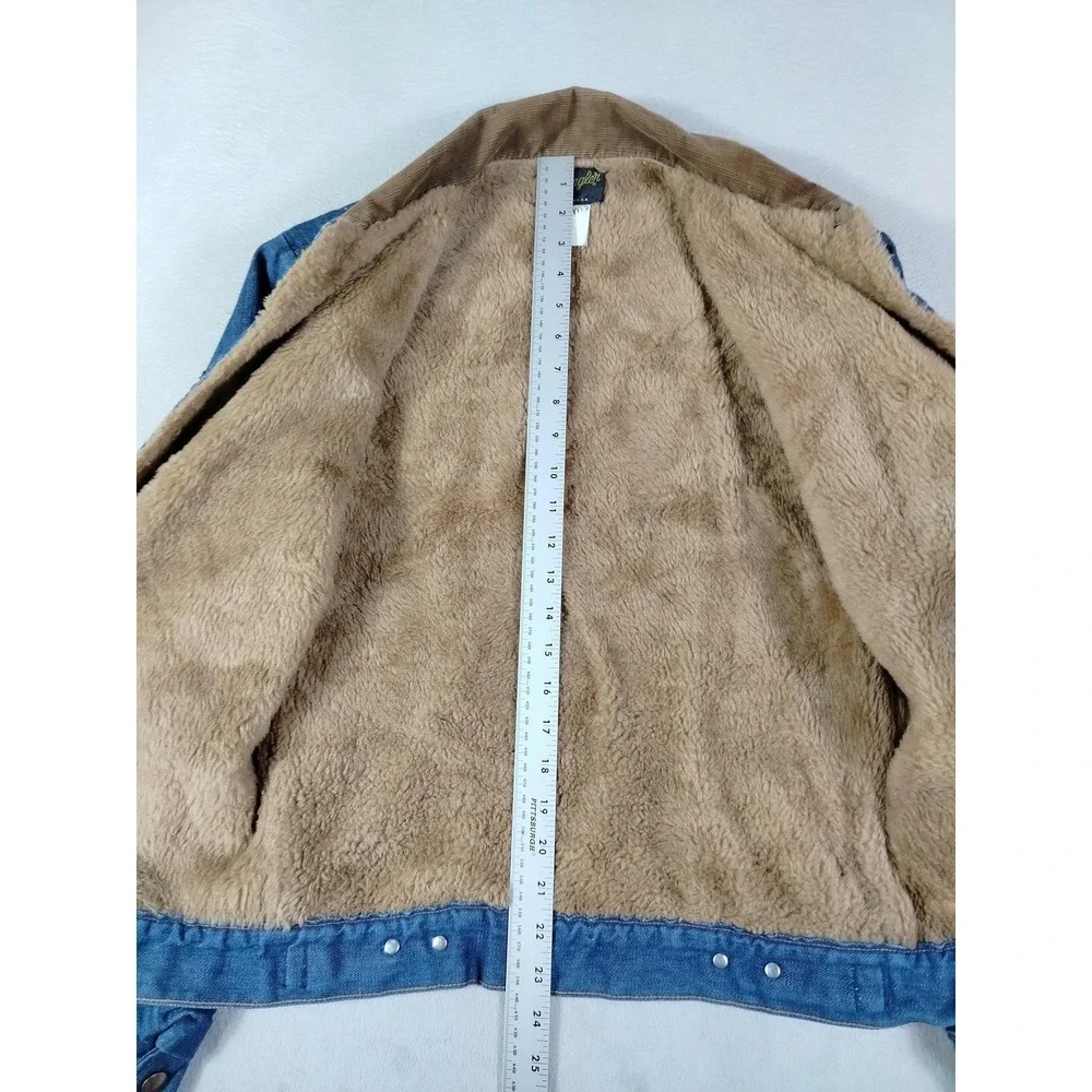 Vintage Wrangler Jacket Mens 38 Blue Denim Sherpa Lined Bomber Western 80s Rodeo
